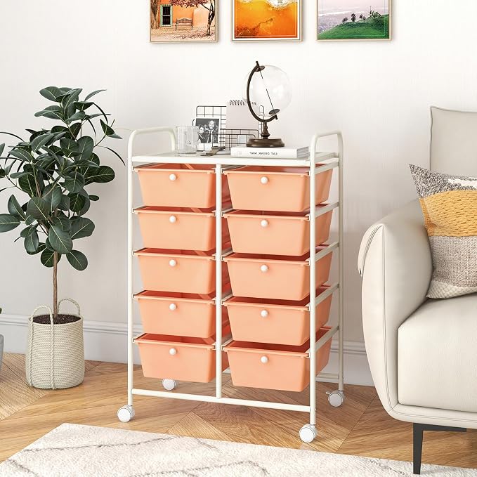 10 Drawer Rolling Cart, Storage Cart Organizer on Wheels, Drawer Cart with Metal Frame & Large Storage Capacity, Rolling Cart with Drawers for Living Room Classroom, Office - Image 8
