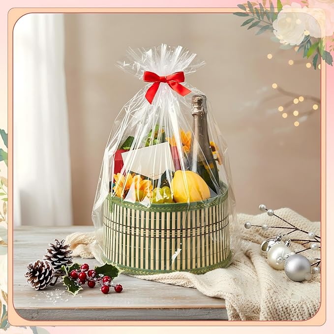 Weysat 12 Set Baskets for Gifts Empty Bulk, Large Woven Bamboo Gift Basket Kit with Handles, Bow, Wrap Bag to Fill for Raffle Thanksgiving Day Wedding Birthdays Party Wrapping (Green) - Image 6