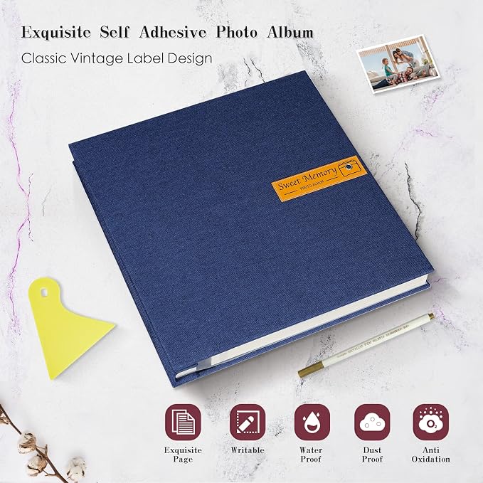 Spbapr Large Photo Album Self Adhesive Magnetic Scrapbook,DIY Scrapbook Album for 4x6 5x7 8x10 Picture,60 Pages Linen Cover Memory Book for Wedding Family Baby Pets, with Metallic Pen and Scraping - Image 4