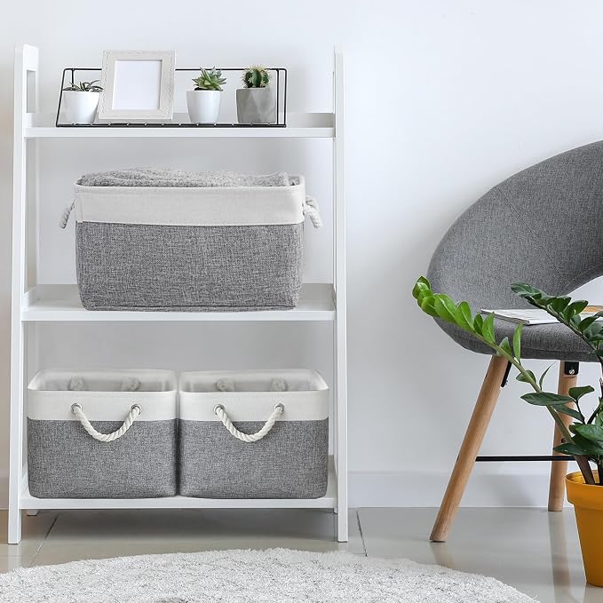 Storage Basket for Organizing - 15.7x11.8x8.2 inch Large 3 Pack Collapsible Storage Bins for Shelves, Fabric Storage Cubes for Gift Closet Linen Organization (White & Grey) - Image 7