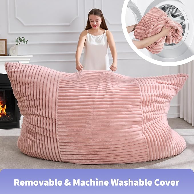 Hobestluk Adult Bean Bag Chair 3 in 1 Convertible Large Bean Bag Sofa | Striped Pink,Machine Washable,Removable Cover,Easy Convert And Install, Oversied Floor Bed,For Livingroom Bedroom - Image 7
