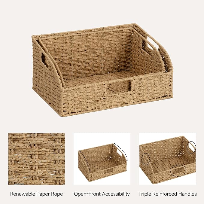 StorageWorks Pantry Baskets for Organizing,Wicker Basket for Storage,2-Pack | Paper Rope Wicker Storage Baskets for Shelves with Handles, Pantry Organizers and Storage, Shelf Baskets for Organizing - Image 3