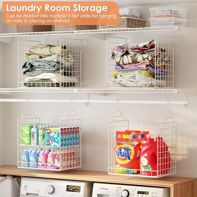 Extended Width Hanging Closet Organizer, 8 Tier Wire Storage Shelves | Hanging Closet Shelves Stackable Adjustable Detachable Foldable Heavy Duty - Image 2