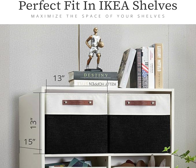 DECOMOMO Kallax Storage Cubes, Storage Baskets for Shelves 3-Pack | 13 x 15 x 13 Storage Bins, Baskets for Organizing Shelves (Black & White) - Image 3