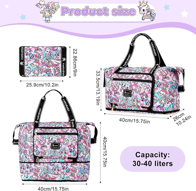 tokidoki Travel Duffle Bag, Weekender with Shoe Compartment Toiletry Bag | many compartments: laptop sleeve, wet-dry pocket, trolley sleeve. Includes toiletry bag. Carry-on. - Image 2
