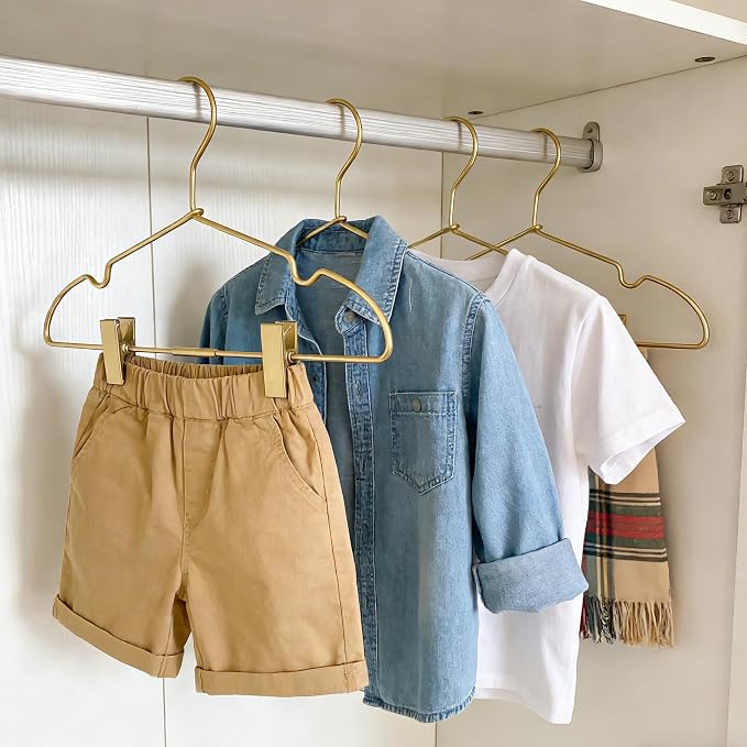 Gold Metal 12.6" Baby Clothes Clips Hanger, 30 Pack Children Kids Coat Hanger Display and Storage,Heavy Duty Standard Metal Hangers with Non-Slip Design,Space Saving Organizer - Image 4