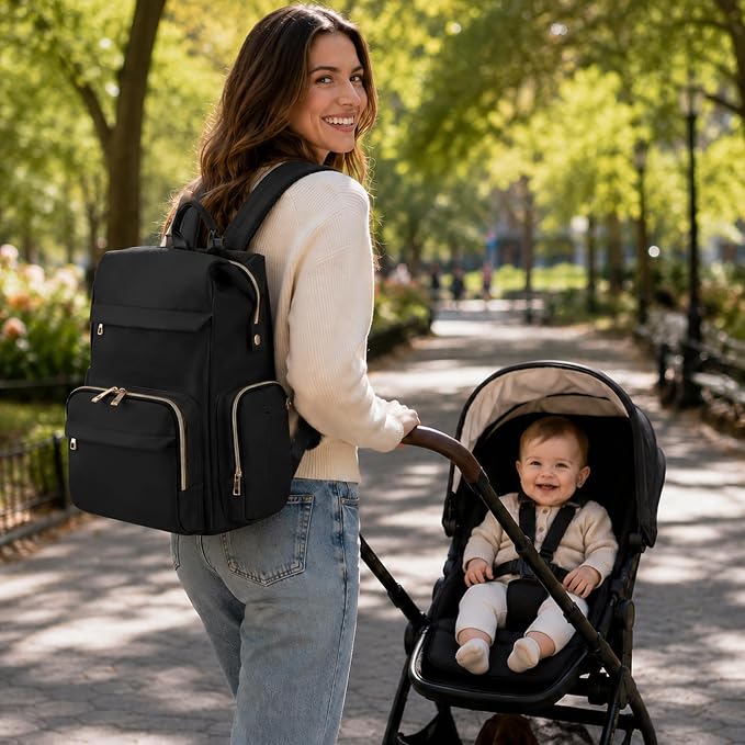 Large Capacity Diaper Bag Backpack with Changing Pad, Waterproof Baby Travel Backpack for Parents-Black - Image 3