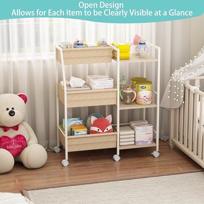 Rolling Nursery Diaper Caddy Organizer Cart, 3-Tier with Dividers - Image 7