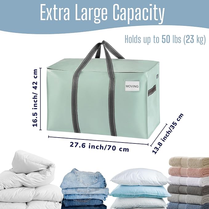 VENO 6 Pack Heavy Duty Moving Bags, Extra Large Storage Bags with Reinforced Handles & Strong Zippers, Foldable & Reusable Moving Box Alternative for Clothes & Dorm Storage - Image 4