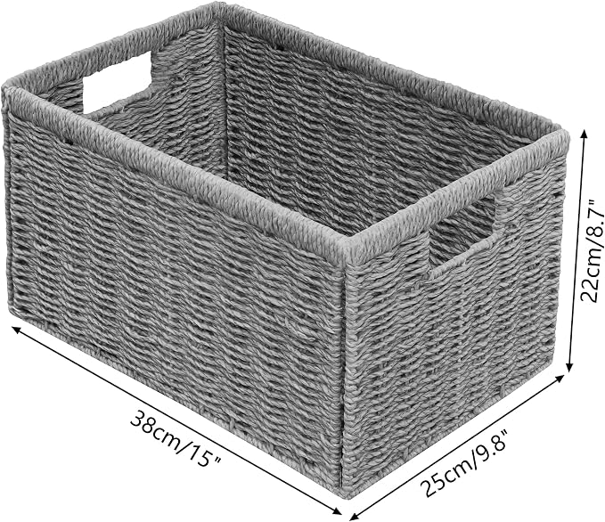 2 Packs Large Wicker Storage Basket, Closet Storage Baskets Bins for Shelves, Decorative Collapsible Baskets for Organizing Clothes Toy Nursery Bathroom Organizers and Storage, Grey - Image 2