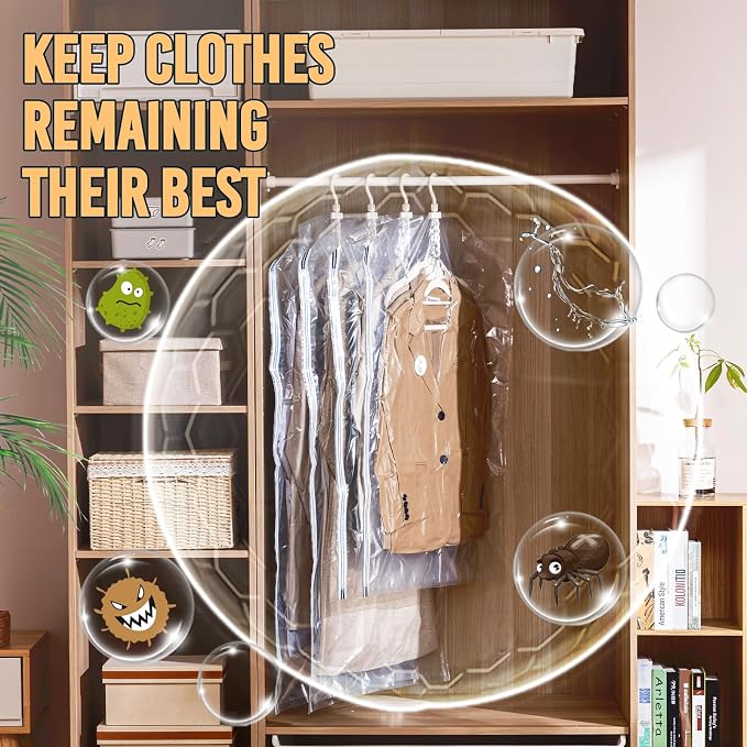 TAILI Hanging Vacuum Storage Bags for Clothes Space Saver 6 Long with Pump | Vacuum Seal Bags for Clothing Travel, Winter Clothes Storage Closet Organizers, Garment, Coats, Suits and Jackets - Image 4