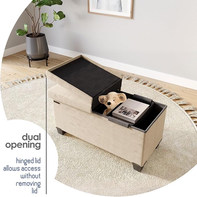 Storage Ottoman Bench with Bins, 30-in Storage Bench for Bedroom End of Bed, Folding Foot Rest Ottoman for Living Room Max 660lbs, Velvet Ottomans, Beige - Image 8