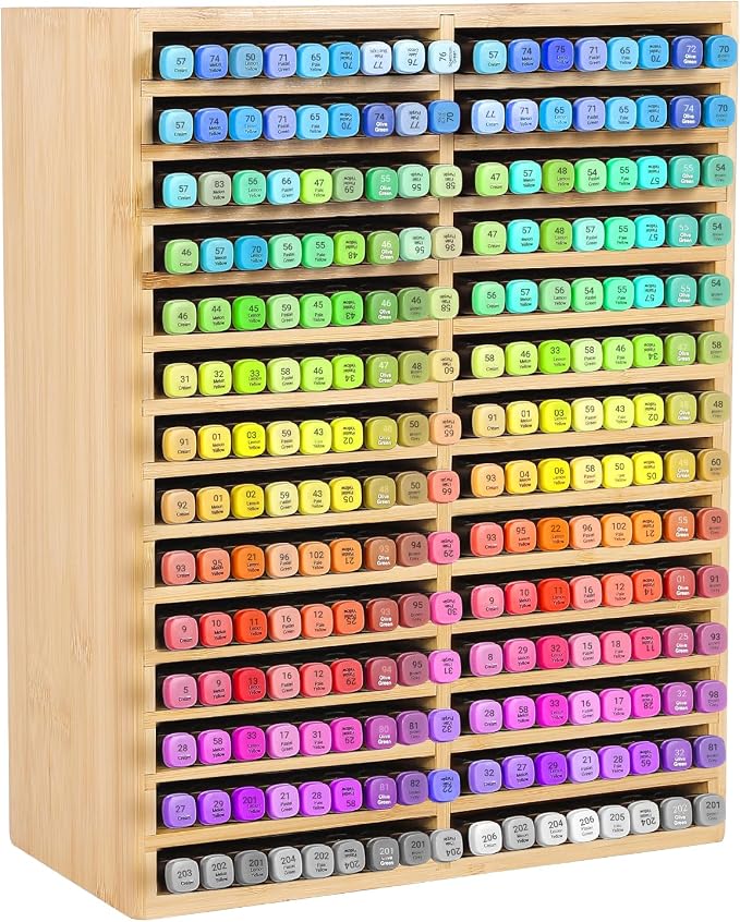 Bamboo Marker Organizer for 224 Markers, Desktop Marker Storage Holder | 28 Compartments, Large Capacity, Space-saving, FSC-certified Bamboo, No Assembly by BAMBITION