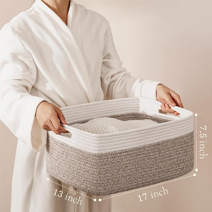 2 Pack Storage Baskets for Organizing, Large Woven Storage Basket, White&Brown - Image 2