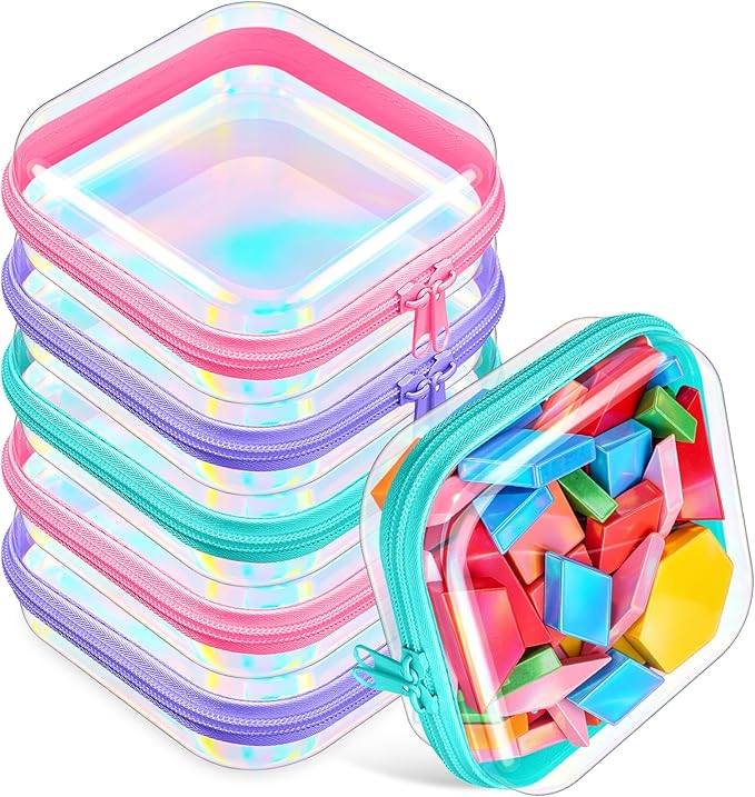 Sanwuta 6 Clear Hard Zipper Case,Holographic,5 X 5 X 2 Inch | Pencil Case Pouches ,Makeup Bag,Plastic Toiletry Diaper Bag ,Travel Toy Storage,Waterproof Organizer Bins by Sanwuta