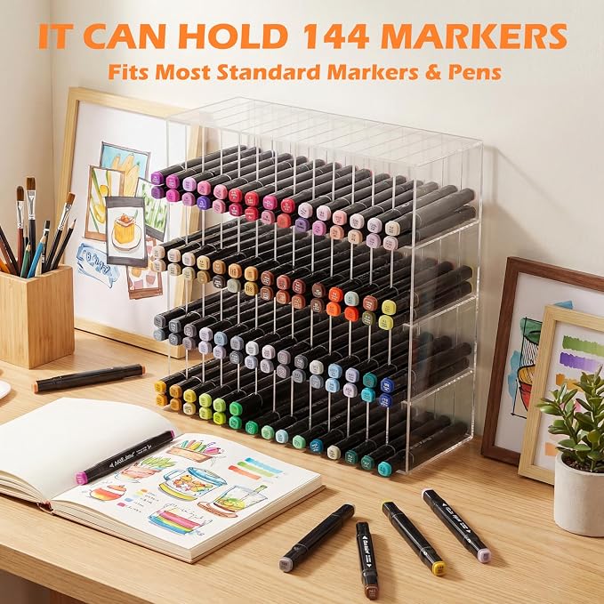 Colingmill Acrylic Marker Organizer for 144 Markers, Extra Large Art Marker Storage Rack for Desk, Back to School Supplies Durable Desk Storage for Artists Teachers Students Office (Small) - Image 4