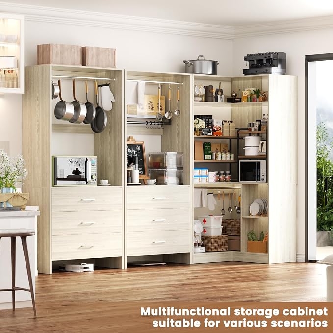 Aheaplus Closet System with 6 Drawers, 4 Hanging Rods & Corner Tower, Corner Closet System with Hanging,80.9" L-Shaped Walk-In Wardrobe Organizer, 2000+ lbs Capacity, Set of 3, White Oak - Image 5