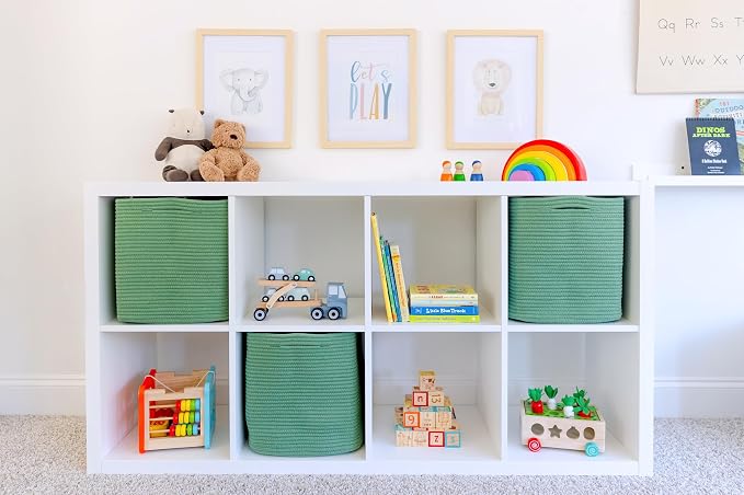 NaturalCozy 13x15x13 Kallax Storage Cubes Bins, 3 Pack | Cotton Rope Cube Storage Bin Woven Baskets for Organizing | Kallax Insert Storage Baskets for Shelves Organizer, Kids Toy, Closet Baby Nursery - Image 3