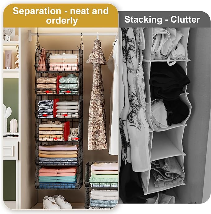 Jautokerdar 6 Tier Extra Large Hanging Storage Organizer,Hanging Closet Shelves with Dividers,Closet Organizer Wire Shelf with 5 S Hooks,Bedroom,Laundry Storag-Black - Image 6