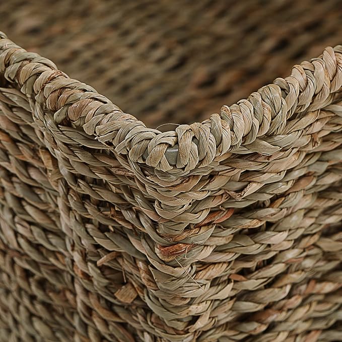 HOONEX Wicker Storage Baskets for Organizing, Decorative Woven Seagrass Baskets for Storage with Carrying Handles, Set of 2, Natural - Image 6