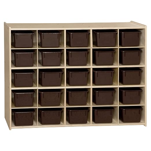 Contender Birch 25 Cubby Tray Cabinet with Brown Color Bins, Toy Storage Organizer for Toddlers, Shelving Units for Kindergarten, Daycare, Nursery, Homeschool - Image 4