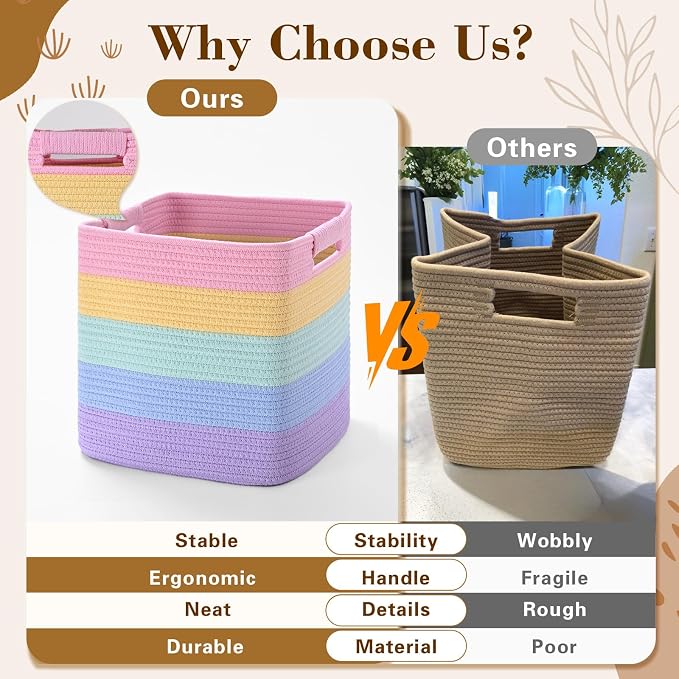 11 Inch Storage Cubes, 3 Pack Cube Storage Bins for Organizing, Cotton Rope Woven Baskets for Shelves, Bathroom, Kids Room, Closets, Baby Nursery - Image 7