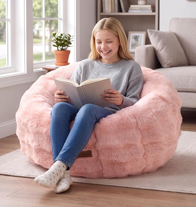 Hobestluk Medium Bean Bag Chairs Donut-Shaped Comfy Sofa Lounge Seat Floor | Pink, Beanbag Chair with Bubble Plush Cover Foam Filling Cozy Lounger Soft Seating for Bedroom Living Room Reading Corner by YourHomeDeservesMore