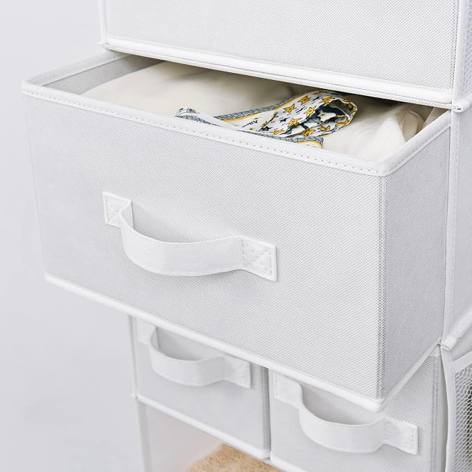 GRANNY SAYS Hanging Closet Organizer, 5 Drawers, 6 Shelves, 4 Pockets | Hanging Closet Organizer with 5 Different Drawer Designs, 6 Shelves & Reinforced Structure for Organized Small Spaces, White - Image 8