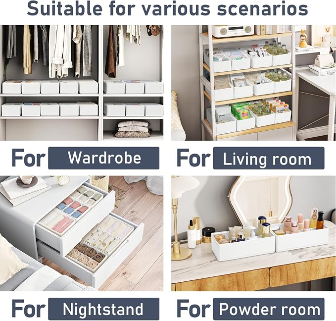 DIMJ Drawer Organiser System Drawer Organiser - Pack of 12 Storage Box Fabric Foldable Underwear Wardrobe Organiser for Clothes, Socks, Ties, White - Image 3