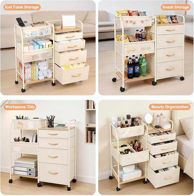 Baby Diaper Caddy Organizer Cart - 4 Tier Rolling Diaper Cart with Wheels, Baby Essentials Organizers and Storage, Mobile Utility Carts for Bedside, Bedroom, Crib Nursury, Changing Table - Image 6