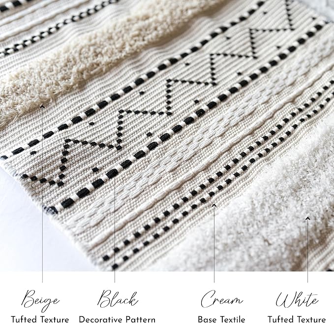 BlissBlush Long Vertical Wall Hanging Tapestry Woven Boho Farmhouse Decor Black Beige Cream Tassel Handmade Wall Art Decoration for Bedroom Living Room Dorm Nursery Apartment, 16x39 INCH - Image 5