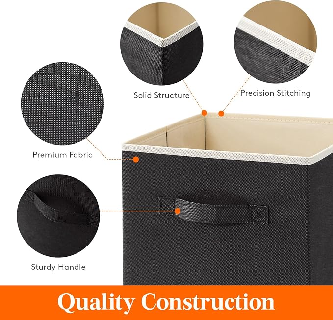 Lifewit Storage Cubes, 13 Inch Organizer Bins, 36L Black, 12 Packs | Foldable Decorative Fabric Storage Baskets for Organizing Home Organizers with Handles for Shelves, Closet - Image 3