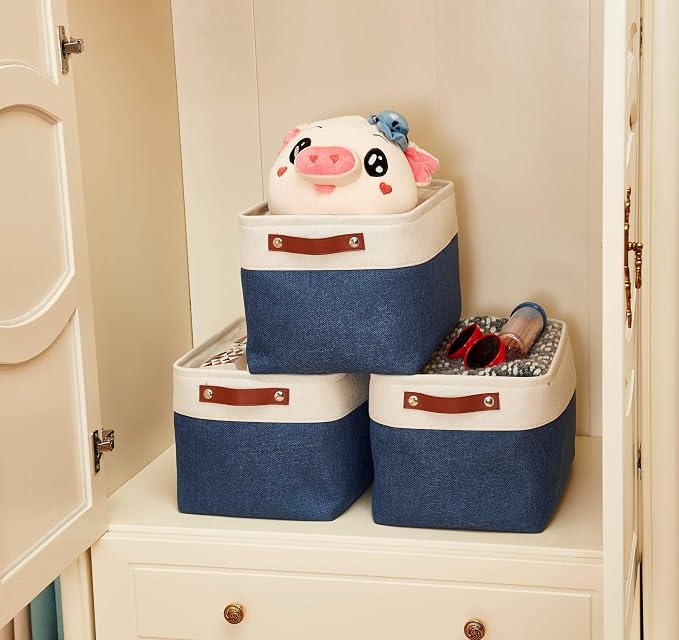 DECOMOMO Storage Bins, Extra Large Fabric Storage Baskets for Shelves 3Pack | 15.8 x 12.5 x 10 inches Decorative Linen Closet Organizers (Navy Blue & White) - Image 5