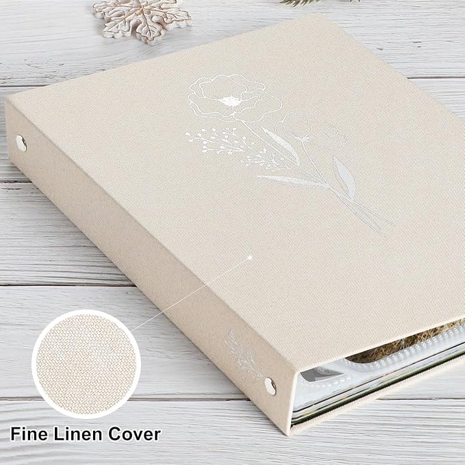 Lanpn 8.5x11 inch Scrapbook Photo Album, Linen Cover Archival Acid Free Top Load 3 Ring Binder Folder Photo Book 8.5 x 11 with 30 Plastic Sleeves 60 Pages (Beige) - Image 3