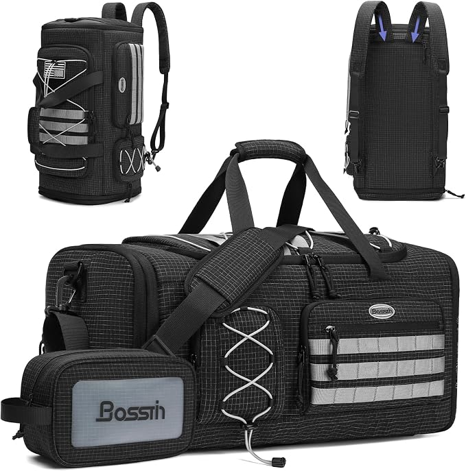 BOSSTIN Gym Bag for Men & Women, 45L-50L Expandable Sports Duffle Bag | Convertible Duffel Backpack, Comes with Toiletry Bag, Shoe Compartment & Wet Pocket, for Workout, Weekender, Overnight Travel by BOSSTIN