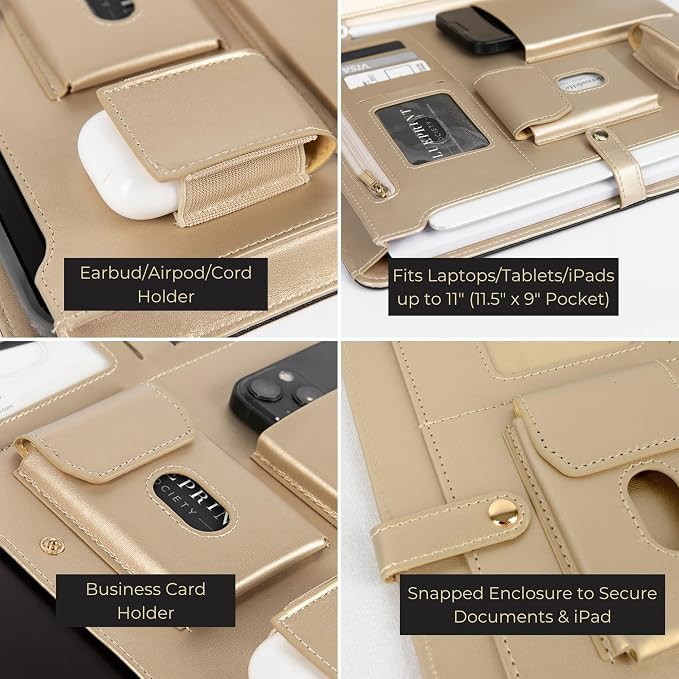 BLU MONACO | Black Vegan Leather Portfolio Binder for Women | Professional Padfolio with Magnetic Closure & Gold Trim | Business Organizer Case for Documents & 8.5 x 11 Notepad - Image 4