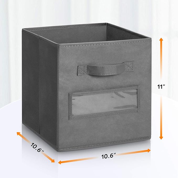 11 Inch Storage Cube,Storage bin (Set of 10) Foldable Fabric Cube Storage Bins with 10 Labels Window Cards & a Pen,Baskets Containers for Shelves,Closet Organizers Box for Home & Office,Gray - Image 3