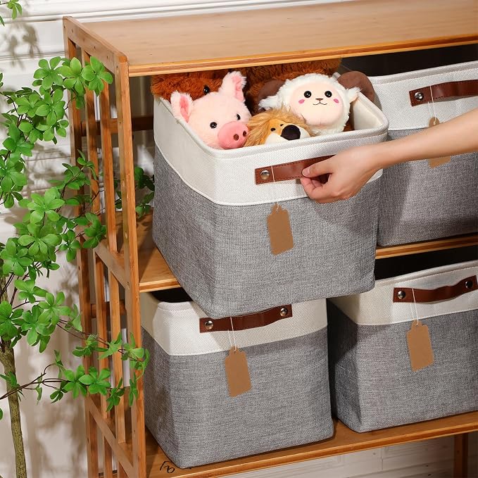 Uiifan 8 Pack 12 x 12 x 12 Inch Large Storage Baskets Collapsible Fabric Storage Cubes Bins with Handles for Shelves Closets Nursery Home Clothes Toys Organizers, Gray - Image 5