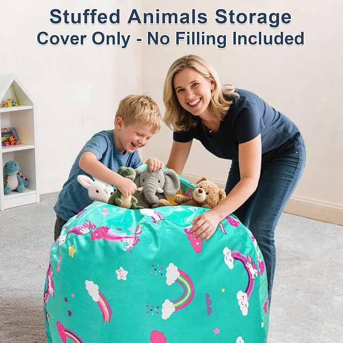 Lukeight Stuffed Animals Storage Bean Bag Chair Cover for Kids and Toddlers, Cozy Velvet Plush Toy Organizer Seat, Cover Only, No Filling Included, Long YKK Zipper, Side Pocket, Large 27 x 16 in - Image 4