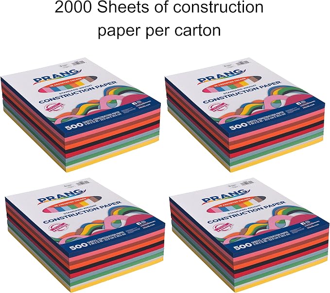 Prang Construction Paper, Stack, One Color, Standard Weight | 10 Assorted Colors, Standard Weight, 9" x 12", 2000 Sheets per Carton - Image 2