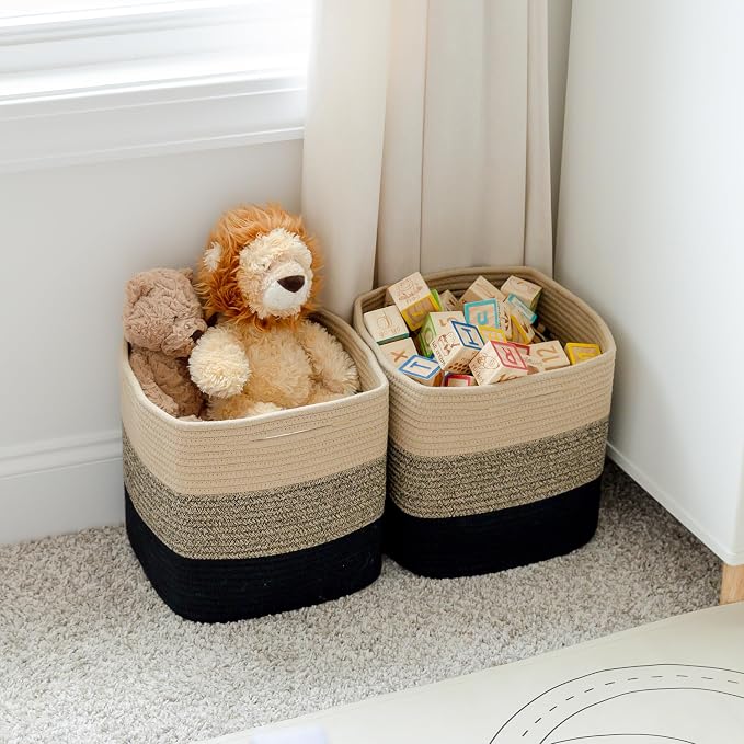 NaturalCozy Storage Cubes 11 Inch Cotton Rope Woven Baskets for Organizing, 3-Pack | Cube Storage Bin | Square Storage Baskets for Shelves Organizer, Classroom, Kids Toy Bins, Closet, Baby Nursery - Image 9