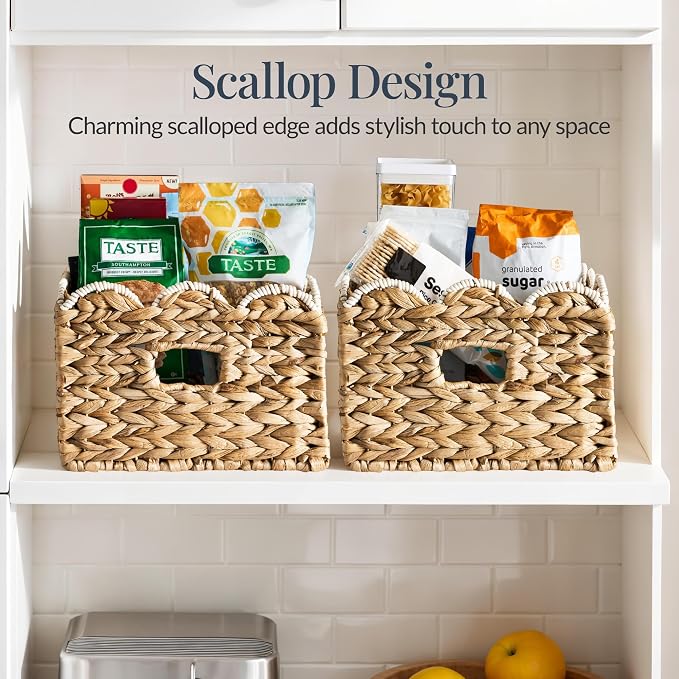 Best Choice Products 16x12 Scalloped Shelf Baskets, Woven Storage Bins, Storage Organizers for Pantry, Living Room, Bedroom, Nursery & Laundry, 2 Pack - Natural with White Trim - Image 3