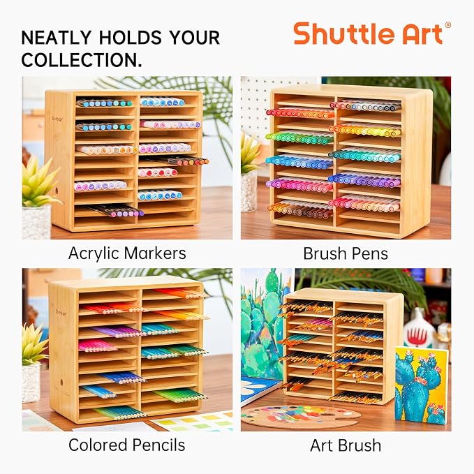 Shuttle Art Marker Organizer, Hold 176 Art Markers, Brush Pens, Pencil Large Holder with 22 Compartments for Home, Classroom, Office Desktop Stationary Storage - Image 5
