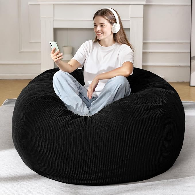 4FT Bean Bag Chair for Adults,Large Teardrop Beanbag with Filler | Beanbag Chair with Memory Foam Filled,Bean Bags with Handy Handle&Machine Washable Cover for Living Room,Bedroom-Black - Image 3