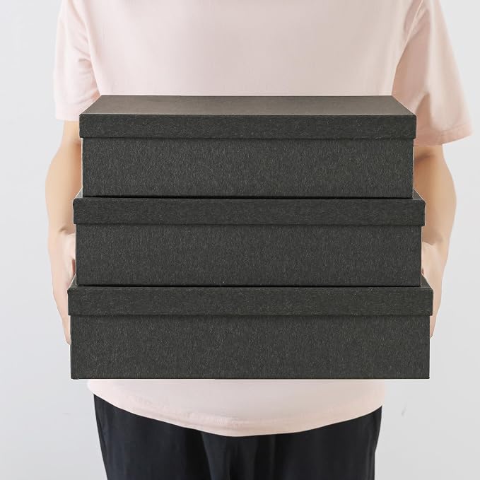 Soul & Lane - Black Kraft Decorative Storage Boxes with Lids, Set of 3 | Paper Document Storage Box Set for Photos, Pictures and Keepsakes, Cardboard Office Organizers for Stationery and Decor - Image 2