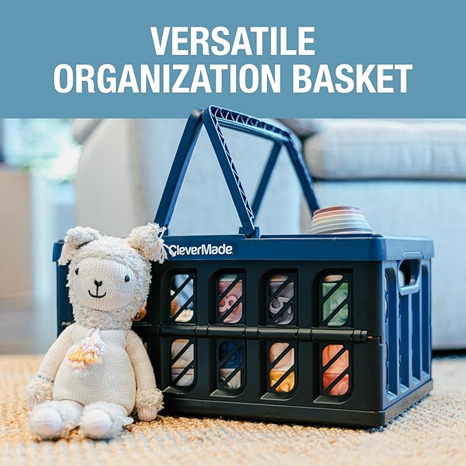 CleverMade Eco Collapsible Shopping Basket with Handles, 24L Ocean, 3 Pack | Keep Groceries Upright in the Car | Rigid Walls Carry 25 lb Each, Stack Securely, and Fold to 2.25 Inches for Storage - Image 5