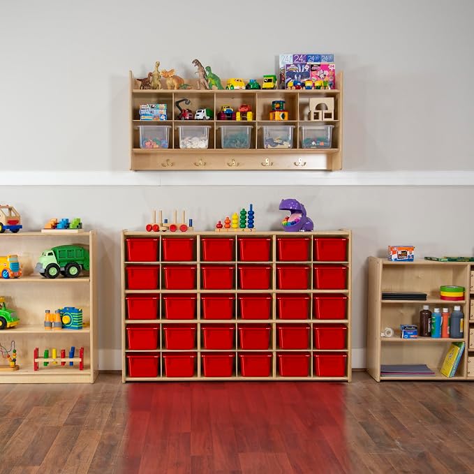 Wood Designs Cubby Storage Bin, Heavy Duty Plastic Containers for Kids Red Cubby Tray Set of 30 - Image 6