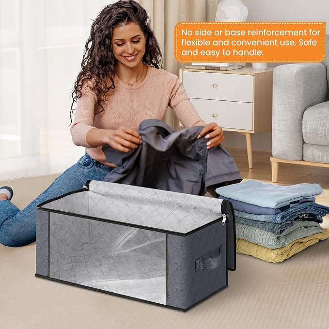 35L Closet Organizers, Foldable Under Bed Storage Containers | Storage Bags with Zippers,Window and Handles for Organizing Bedroom, Closet, Clothing,Organization with Handle - Image 3