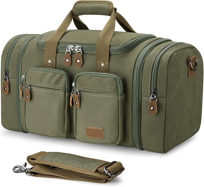 Gonex Duffle Bag for Travel, Expandable 60L Overnight Weekender Gym Bag | Water-Resistant Canvas, Wet-Dry Pocket, Luggage Sleeve, Carry-On Size, Detachable Strap, Coffee by Gonex
