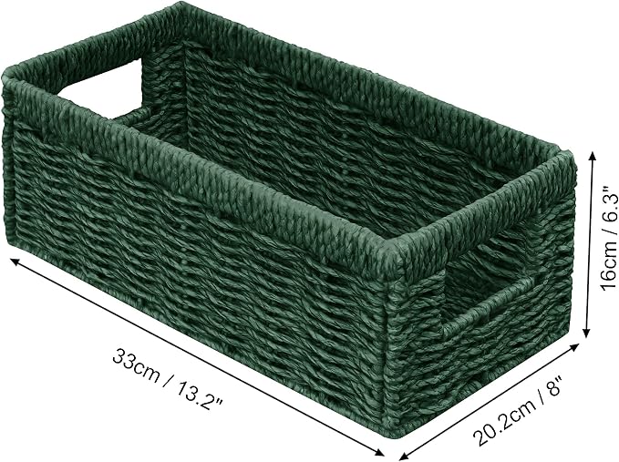 Wicker Storage Basket, Set of 2 Hand Woven Wicker Baskets for Organizing with Handles, Decorative Small Storage Bins for Countertop Toilet Paper Basket for Toilet Tank Top Shelves, Green - Image 2